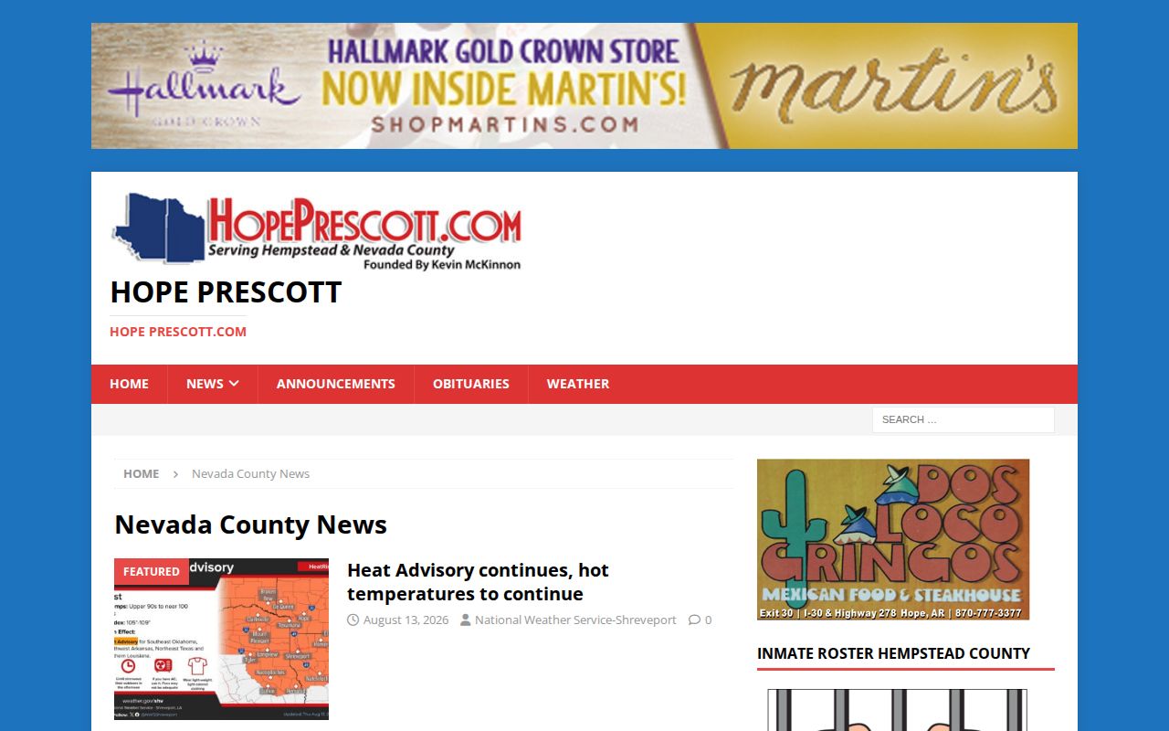 Nevada County crime news and booking-record source on HopePrescott
