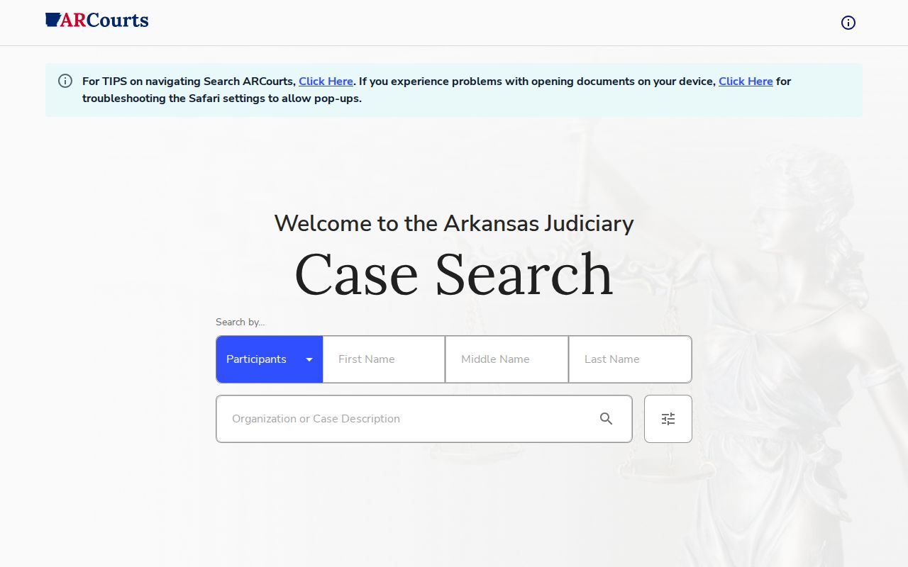Search ARCourts interface for Nevada County arrest case records